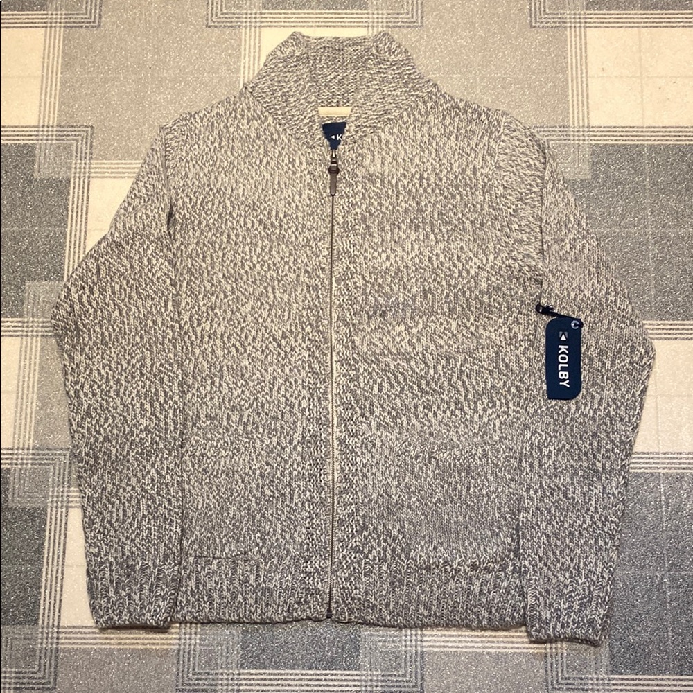 New Kolby Gray Zip-Up cardigan Sweater in large